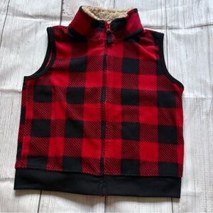 Carters 24 Months Red and Black Plaid Vest with furry Collar